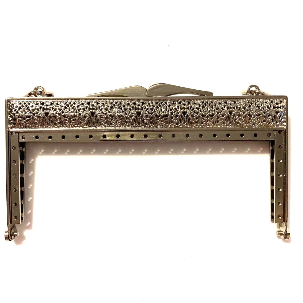 Purse‎ Frame 5.5in Silver Filigree Kiss Lock Metal DIY Marked